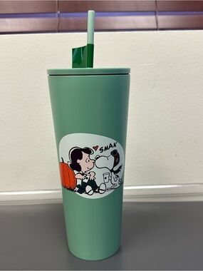 Starbucks X Peanuts Snoopy & Lucy Green Stainless Steel Tumbler with Straw 24oz
